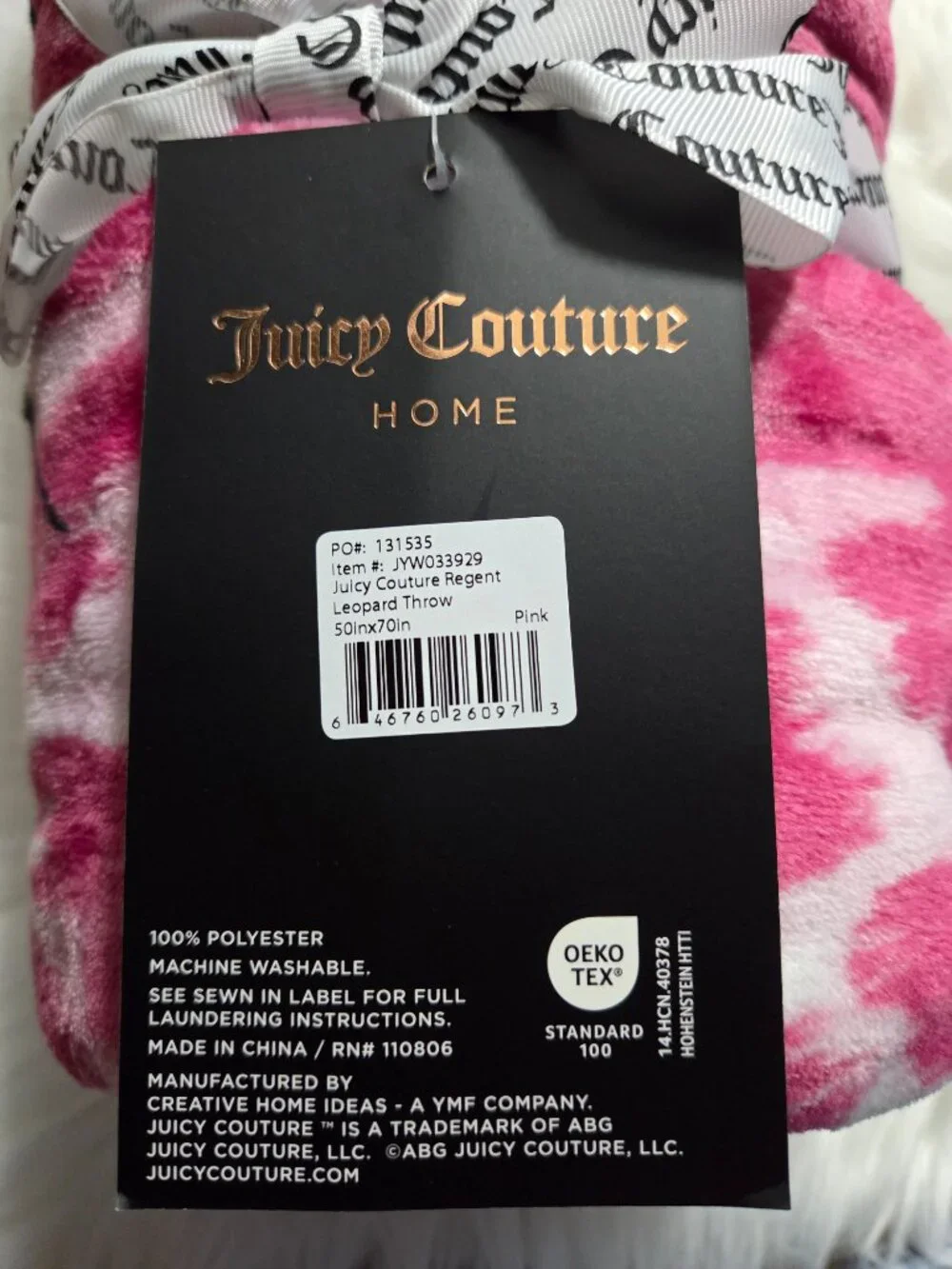 Juicy Couture Pink Leopard Print Throw Blanket